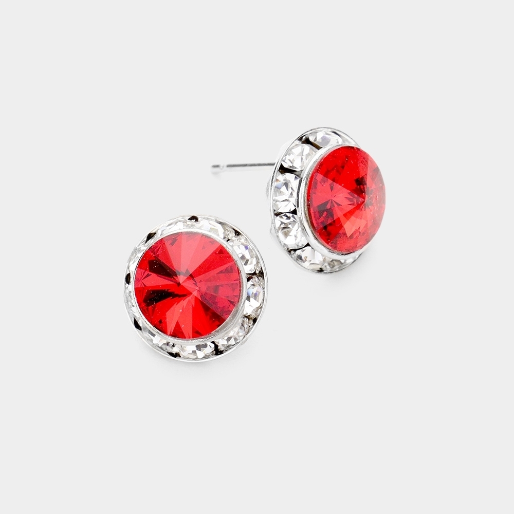 Red Siam Austrian Crystal Round Stud Earrings Simple Everyday
